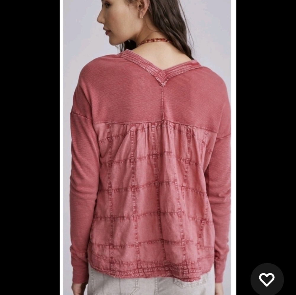 Pilcro Boho Henley Top Skater Streetwear Stretchy Distressed Faded Red Size L - Picture 2 of 14